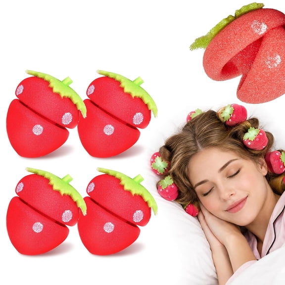 Strawberry Hair Curlers, Pink Heatless Sponge Rollers for Overnight Styling, Soft Curlers for Home, Dorm and Travel