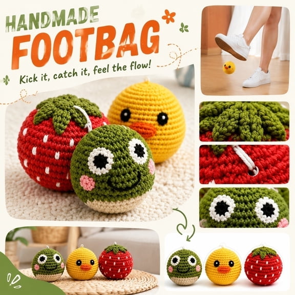 Strawberry Handmade Crocheted Footbag, Relaxation Toys, Student Squeeze Toys, Crocheted Strawberry Fabric, Strawberry Theme Birthday Decorations, Single Pack