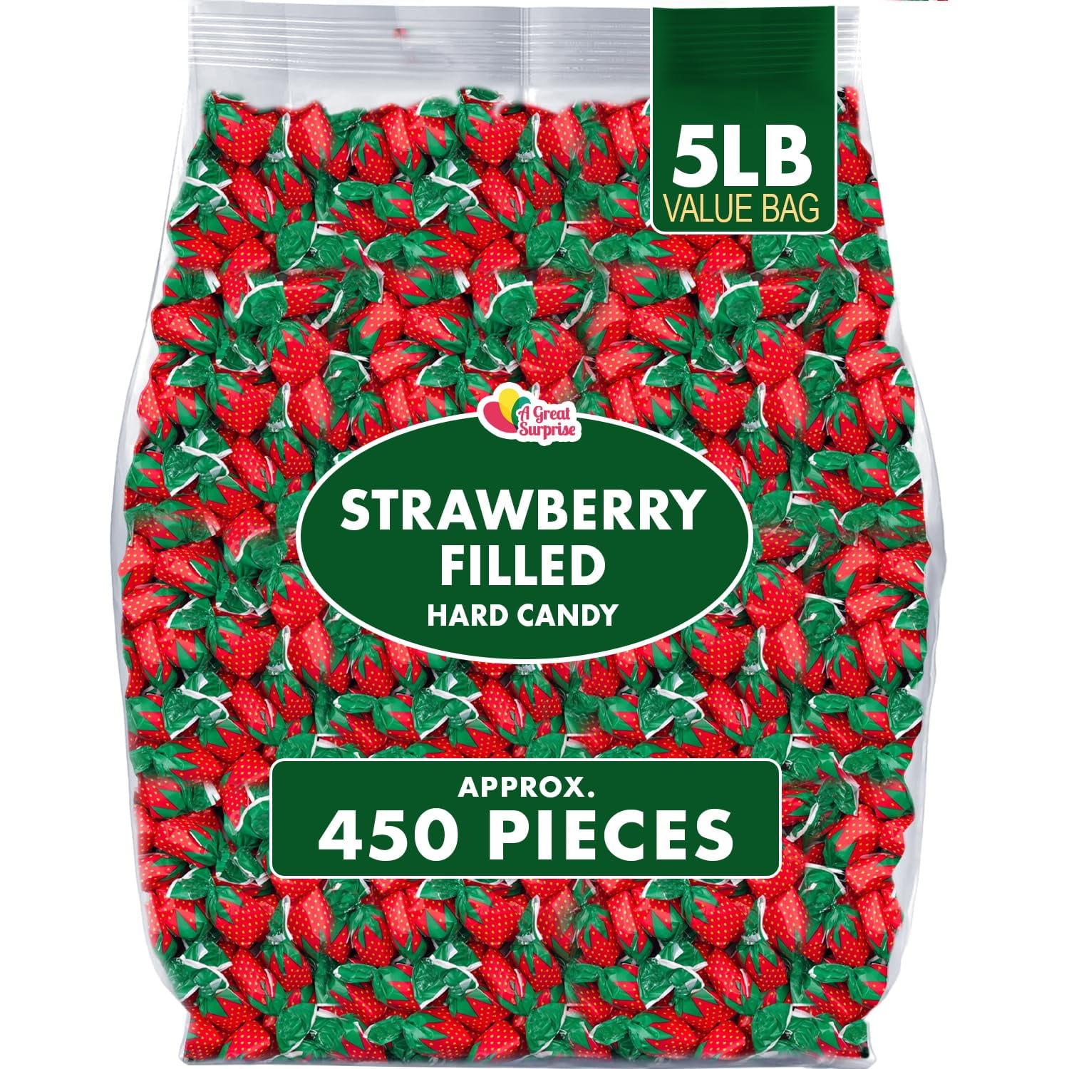 Strawberry Hard Candy - 5 Pounds - Strawberry Bon Bons - Strawberry