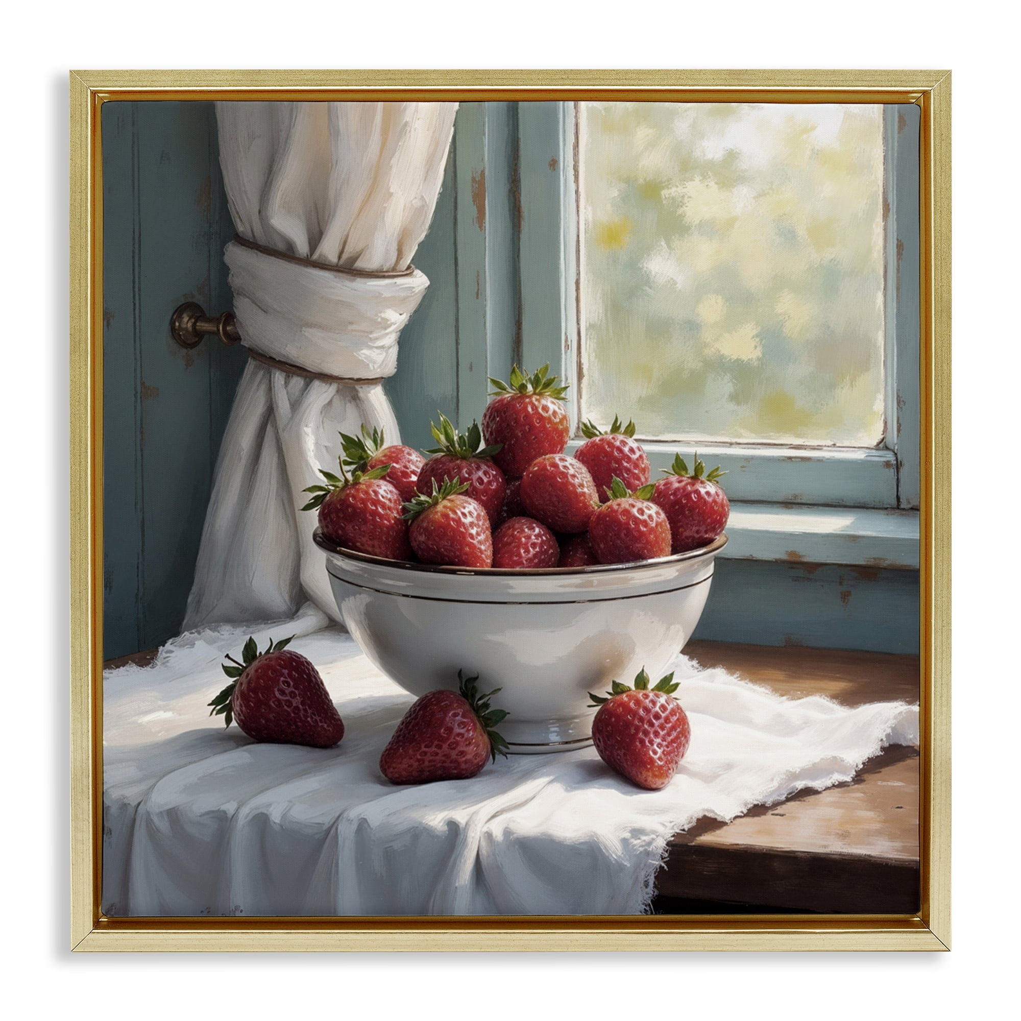 Strawberry Harvest in Window Gold Framed Floater Canvas Wall Art, design by Lettered and Lined