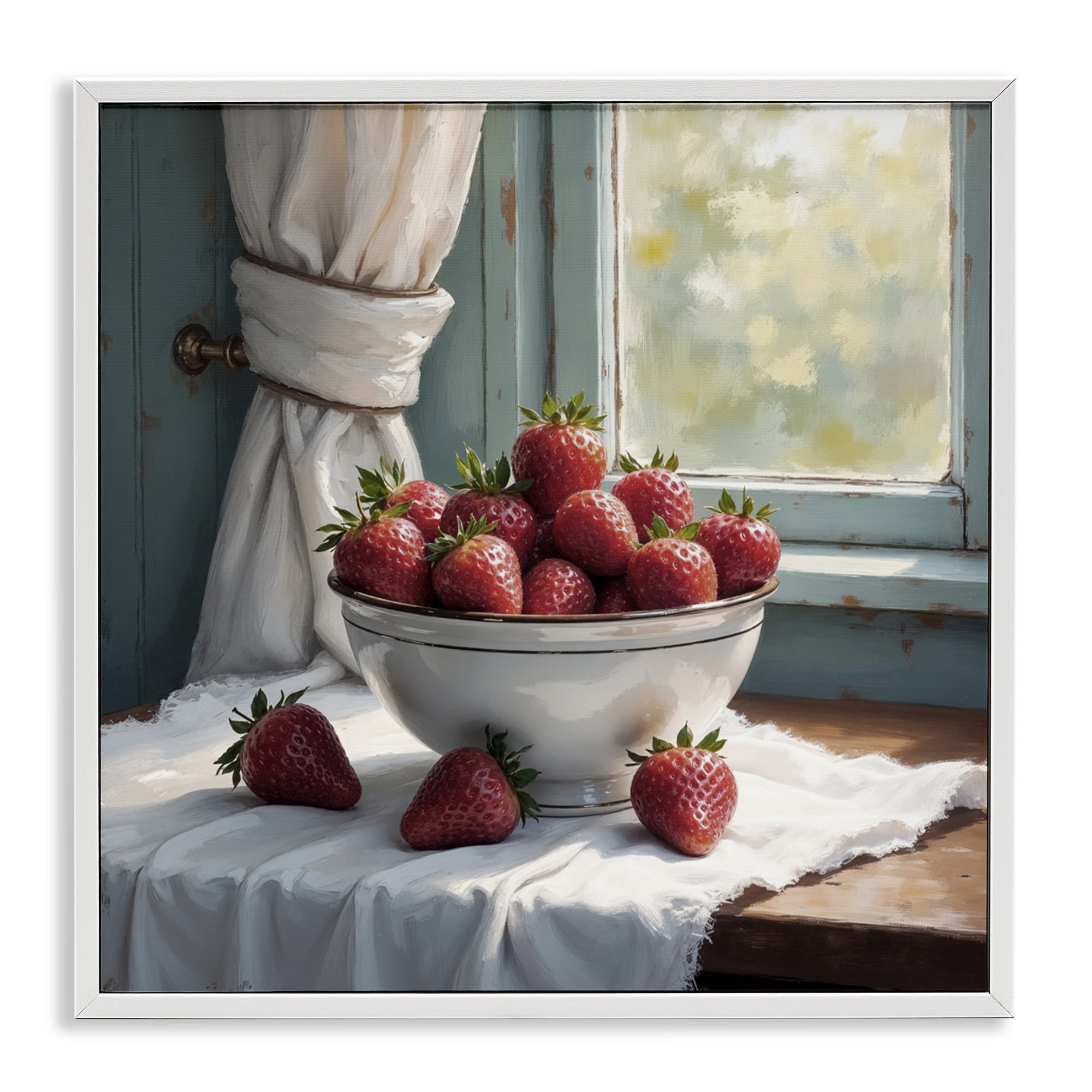 Strawberry Harvest in Window White Framed Giclee Art, design by Lettered and Lined