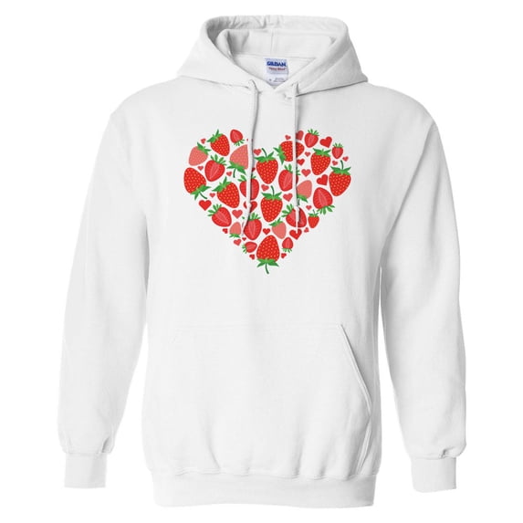 Strawberry Heart Hoodie Sweatshirt Unisex Large White