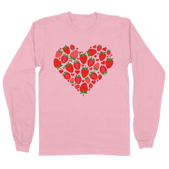 Strawberry Heart Long Sleeve Shirt Unisex 4X-Large Pink
