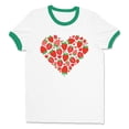 thumbnail image 1 of Strawberry Heart Ringer Tee Shirt Unisex 2X-Large White/Kelly Green, 1 of 5
