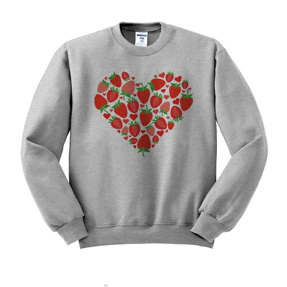 Strawberry Heart Sweatshirt Unisex 2X-Large Grey