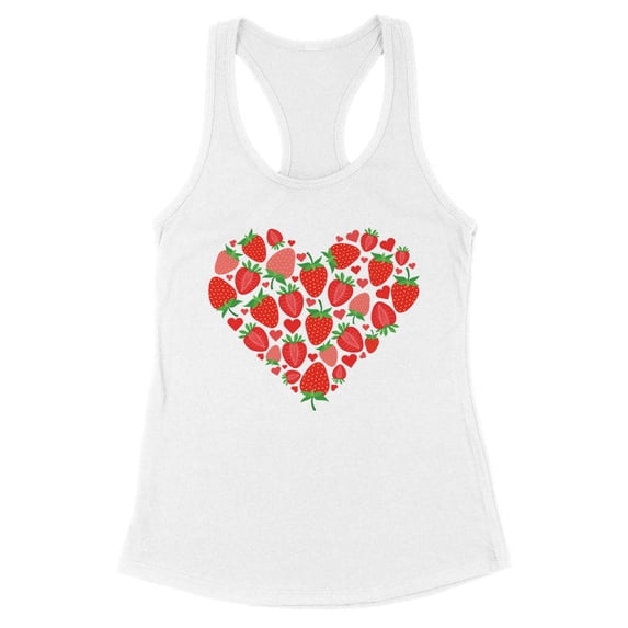 Strawberry Heart Tank Top Fitted Racerback Women's X-Small White
