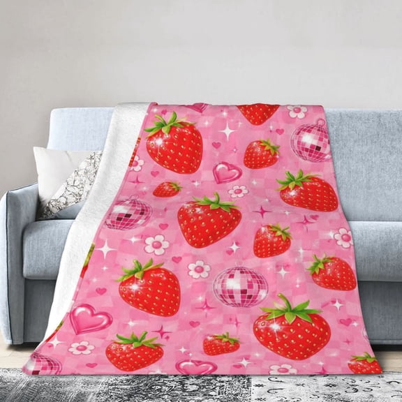 Strawberry Hearts Blanket Gift Throw Blanket Gift for Pink Disco Ball Valentine Room Decor 50x40