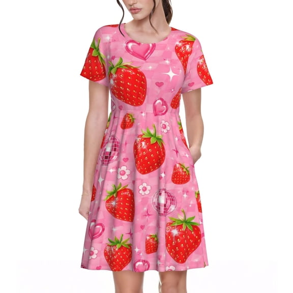 Strawberry Hearts Dresses Short Sleeve Nightdresses for Women
