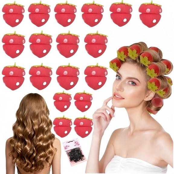Strawberry Heatless Hair Curlers, 12pcs/18pcs Soft No-Heat Hair Rollers for Effortless Curls, Cute Overnight Curling Set for Damage-Free Styling