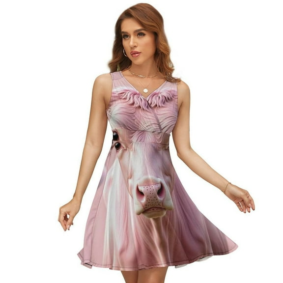 Strawberry Highland Cow Dress Fashion Beach Long Dresses Female Party Printed Sundress