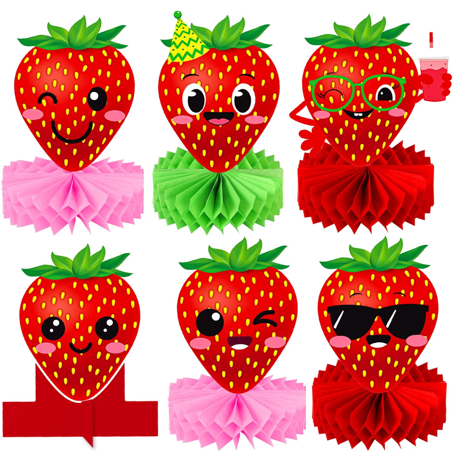 11 PCS Strawberry Sweet One Honeycomb Centerpieces Berry First Birthday Decor