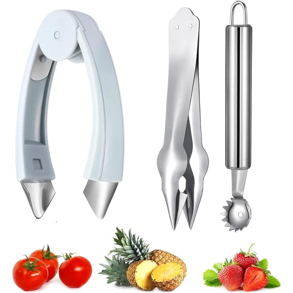 Strawberry Hullers Remover Multifunctional Pineapple Stem Corer Tool Tomato Pineapple Eye Corer Eye Peeler Kitchen Gadget Tool (Gray)