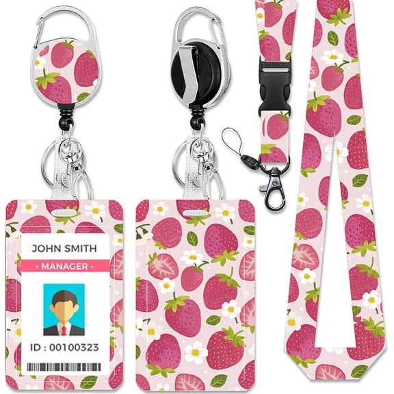 Strawberry ID Badge Holders Rectangle Plastic Name Tag Fruit ID Card Holder with Clasp for Business Teacher Student Nurse Office 4.32.75 inch