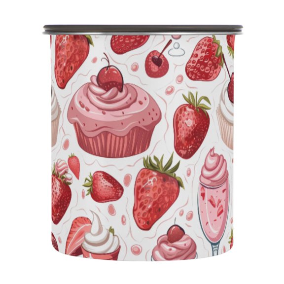 Strawberry Ice Cream Airtight Coffee Bean Canister 30oz Food Storage Containers with Lids For Gournd, Tea, Sugar, Flour, Rice, Cereal, Candy Cookie Jar