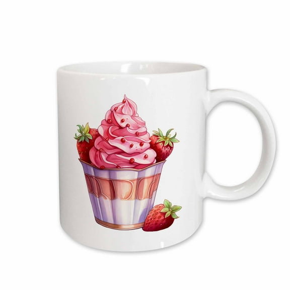 3drose, Strawberry Ice Cream Illustration, 15oz Mug