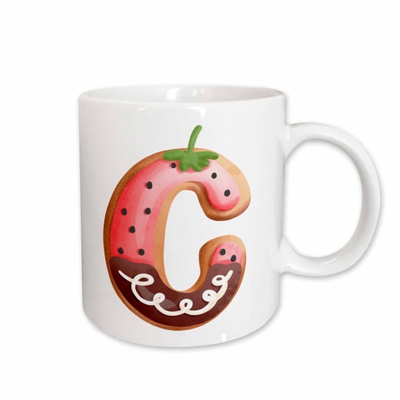 3drose, Strawberry Image of Cookie Monogram Initial C, 11oz Mug
