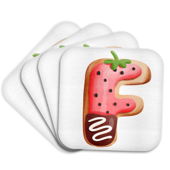3drose, Strawberry Image of Cookie Monogram Initial F, Set of 4 Coasters - Soft