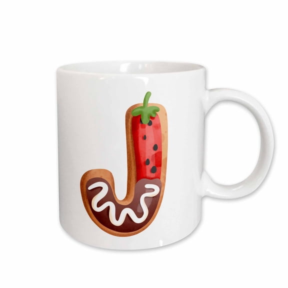 3drose, Strawberry Image of Cookie Monogram Initial J, 11oz Mug