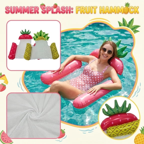 Strawberry Inflatable Water Hammock, 4-in-1 Multi-Purpose Pool Float Lounger, Portable Lake Floaties with Mesh Bottom, Summer Water Chair Saddle for Adults & Kids, Pool Party Lounge