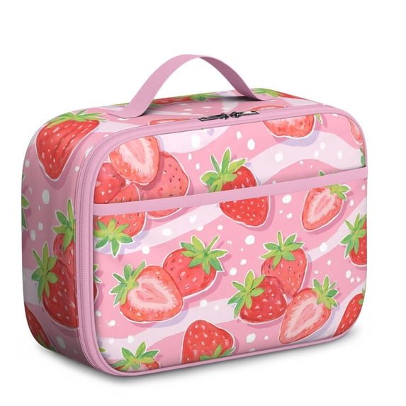 Strawberry Insulated Lunch Box Bag for School Reusable Insulated Lunch Bag for Women Men Meal Containers with Exterior & Interior Pockets Collection