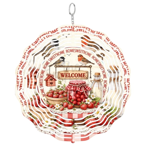 Strawberry Jam Birds 3D Wind Spinner Stainless Steel Cottagecore Decor