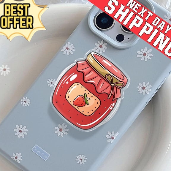 Strawberry Jam Jar Phone, Aesthetic Foodie, Cute Cottagecore Kitchen Phone Grip, Foodie Phone Holder, E-Reader Accessory