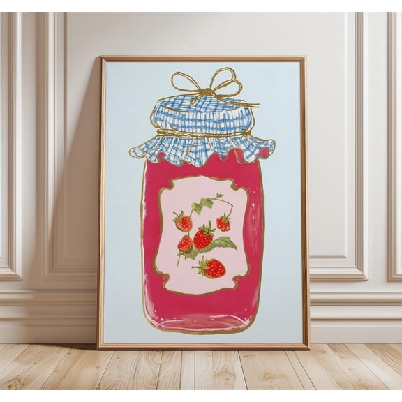 Strawberry Jam Jar Retro Kitchen Farmhouse Wall Art Print, Distinctive Kitchen And Dining Theme For Kitchen And Dining Room Decor