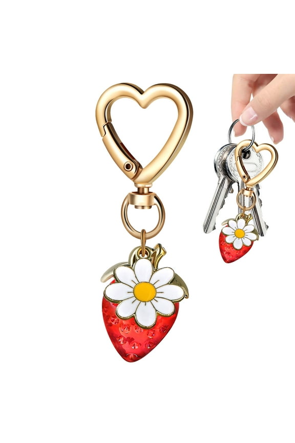 Strawberry Keychain Key Holder Purse Charms Strawberry Key Ring Heart Shaped Keychain Flower Keychain Miss