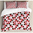 thumbnail image 1 of Strawberry King Size Duvet Cover Set, Hand-Drawn Watercolor Pattern Strawberries in Different Sizes, Decorative 3 Piece Bedding Set with 2 Pillow Shams, Baby Pink Dark Coral Green, by Ambesonne, 1 of 3