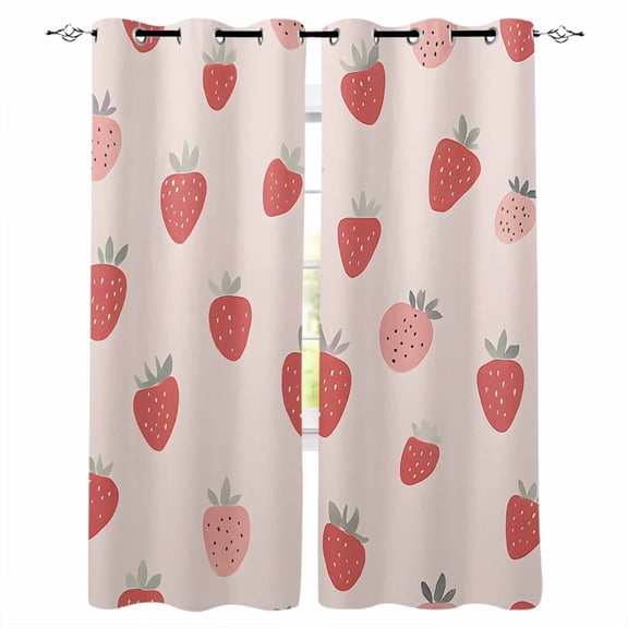 Strawberry Kitchen Curtains Pink Red Fruits Summer Food Cafe Short Curtains for Bathroom Blackout Window Curtain Grommet Small Window Treatment Tier Drapes for Bedroom Living Room 42"x45"x2
