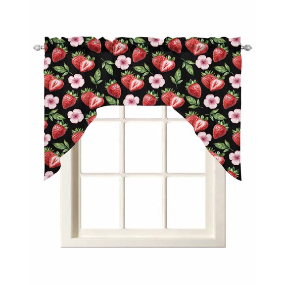 Strawberry Kitchen Swag Valances for Windows, Red Fruit Flowers Leaf Tropical Summer Swag Valances Curtains for Living Room, Rod Pocket Window Treatments for Bathroom, Bedroom, Cafe, 56"x36"
