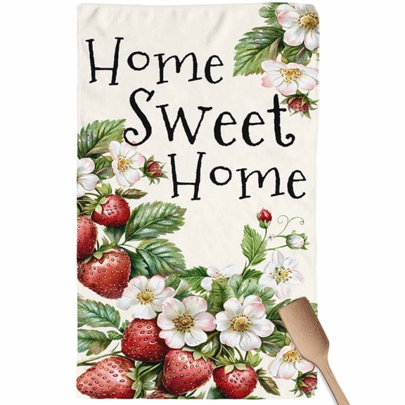 Strawberry Kitchen Towel Dish Cloths Set of 1, Microfiber Soft Kitchen Hand Towels, Summer Fruits Spring Floral Botanical Absorbent Quick Drying Dishcloths 18 x 28 Inches
