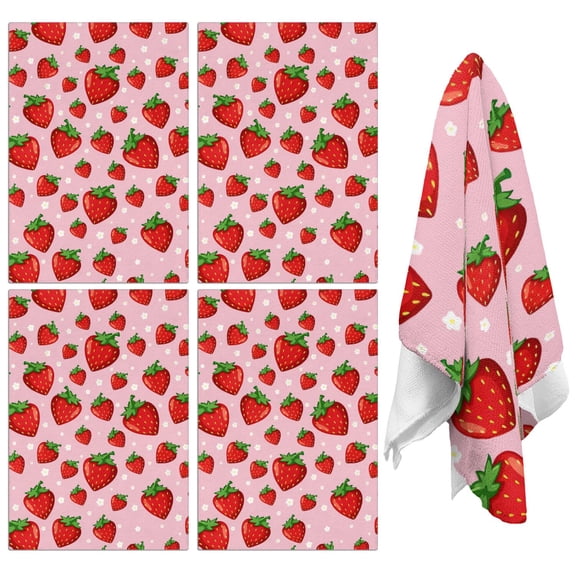 Strawberry Kitchen Towels Set of 2,Ultra Absorbent & Fast Drying Farmhouse Dish Towels 18x26 Inch,Decorative Hand Towels for Kitchen,Bathroom,Cooking,Baking,Housewarming Gift.