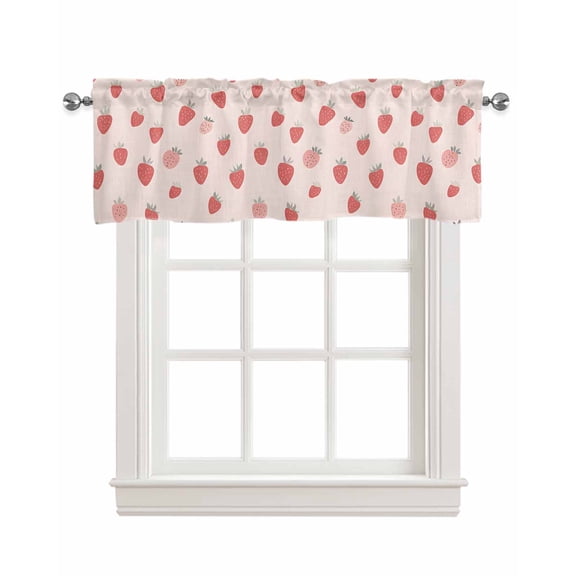 Strawberry Kitchen Valances for Windows Farmhouse Linen Window Valance Curtain for Living Room Window Treatment Pink Red Fruits Summer Food Valance Rod Pocket Topper Drape, 60 x 18 Inch