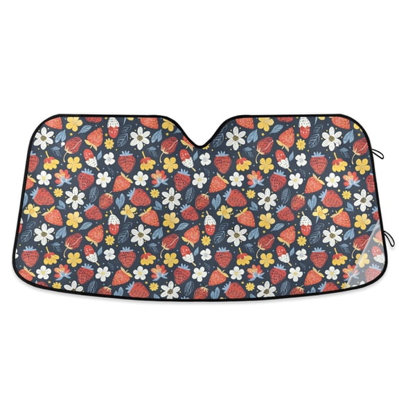 Strawberry Leaf Daisies Car Windshield Sun Shade Foldable Car Front Window Visor Heat and UV Protection 53x23.5