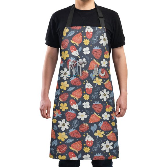Strawberry Leaf Daisies Kitchen Apron with 2 Pockets Adjustable waterproof Cooking Aprons for Women Men Chef