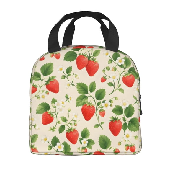 Strawberry Leaf Floral Lunch Bag Thick Aluminum Foil Tote Cooler for Women Office Picnic Gift