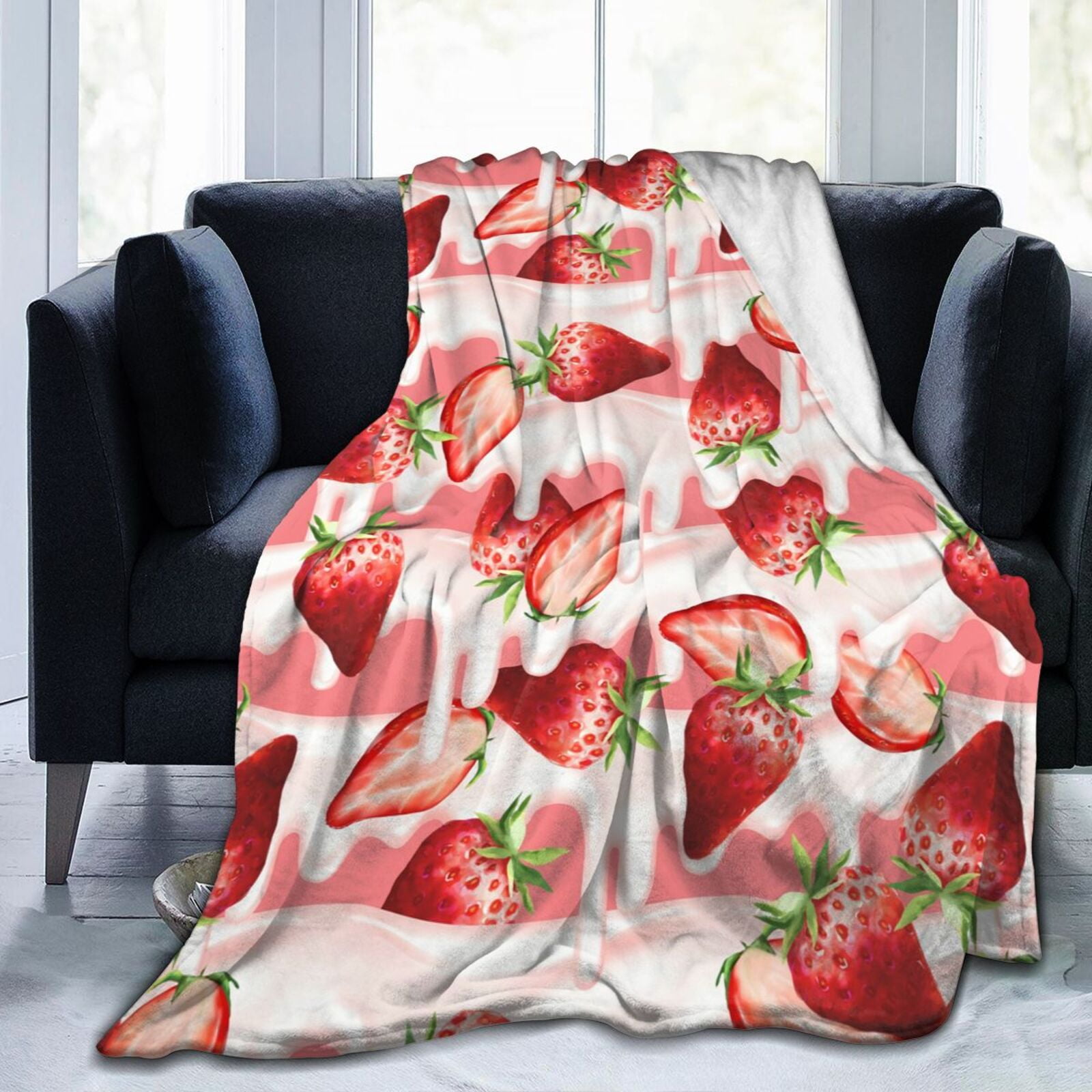Strawberry Leaf Milk Throw Blanket Soft Cozy Warm Durable Fuzzy Flannel