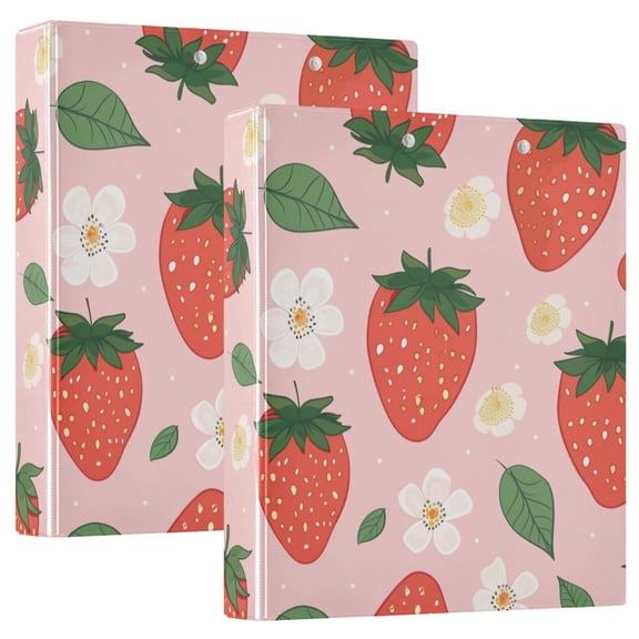 Strawberry Leaves Fower 2 Pcs Hardcover 3 Ring Binder 1.5” Round Rings Letter Size Paper Pockets for School Office Supplies