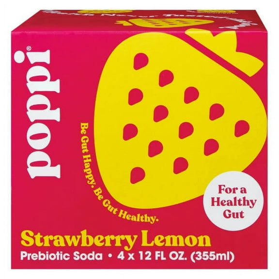Strawberry Lemon Poppi Prebiotic Soda - 4 pack, 12 fl oz can- Pack of 5