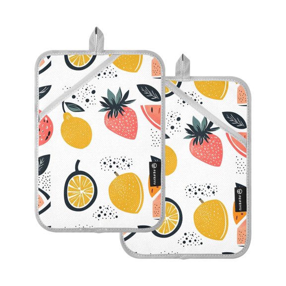 Strawberry Lemon Watermelon Pot Holder Set 2 Piece Non-Slip Oven Hot Pads Heat Resistant Durable 7x9.8in