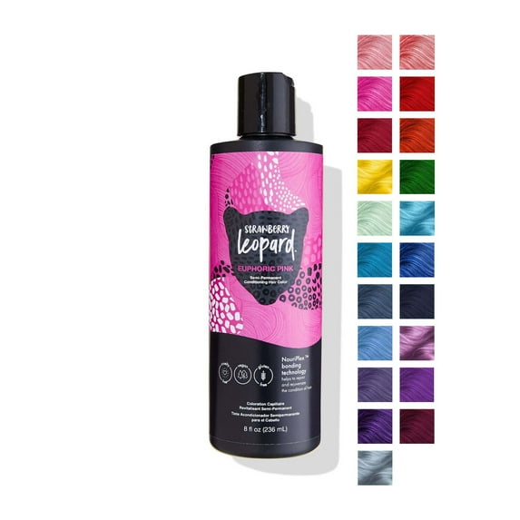 Strawberry Leopard Euphoric Pink Semi Permanent Conditioning Hair Color, Repairs and Rejuvenates Hair, All Hair Types and Textures, Vegan, Cruelty-Free, Gluten-Free, 8 Fl. Oz.
