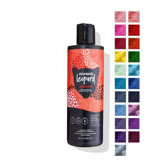 Strawberry Leopard Sundown Semi Permanent Conditioning Hair Color, Repairs and Rejuvenates Hair, All Hair Types and Textures, Vegan, Cruelty-Free, Gluten-Free, 8 Fl. Oz.