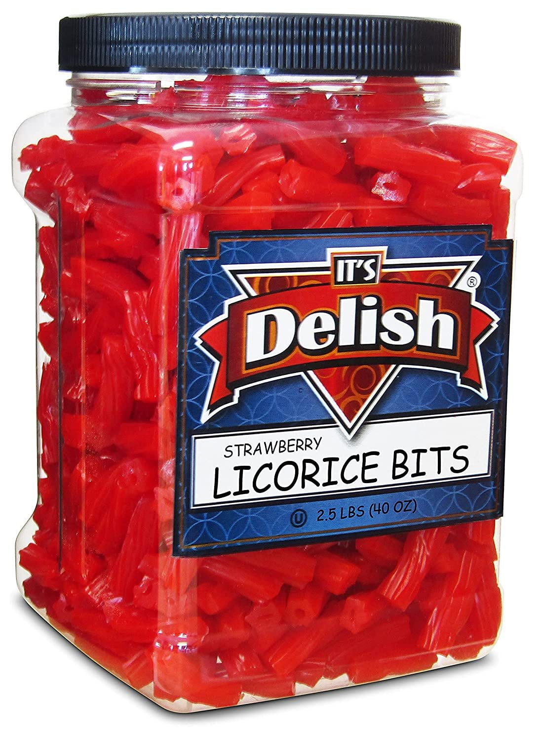 Strawberry Licorice Bits by Its Delish, 2.5 LBS 40 Oz Jumbo Container Jar  Original Style Chewy Red Strawberry Candy Twists  Great Gifts Party Sweets  Made in USA, Vegan, Kosher