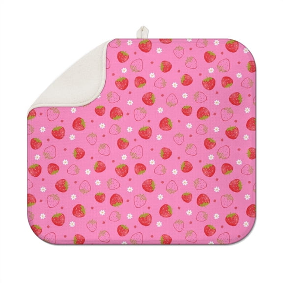 Strawberry Lover Drying Pad - 3-Layer Thick Absorbent Mat, Multipurpose Use for Dishes, Pots & Glassware