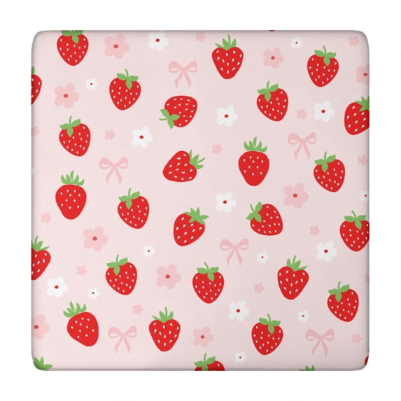 Strawberry Lover Table Cover - I Love Strawberries Print Elastic Square Tablecloth - Perfect for Picnic Camping 34x34 Inches