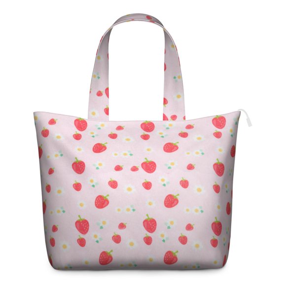 Strawberry Lover Travel Tote Bag with Fresh Red Berries Cute Kawaii Prints Large Capacity Weekender Bag with Sweet Fruit Patterns, Multipurpose for Travel Gym
