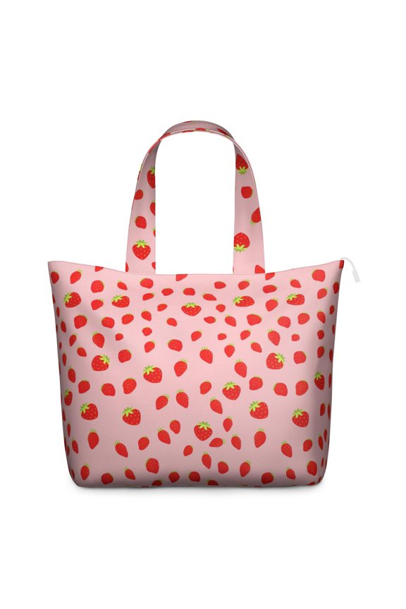 Strawberry Lover Travel Tote Bag with Fresh Red Berries Cute Kawaii Prints Large Capacity Weekender Bag with Sweet Fruit Patterns, Multipurpose for Travel Gym