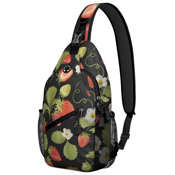 Strawberry Lover’s Lightweight Travel Sling Backpack with Cute Red Berry Pattern, Multi-Functional Shoulder Backpack for Cycling, Hiking, and Daily Commute