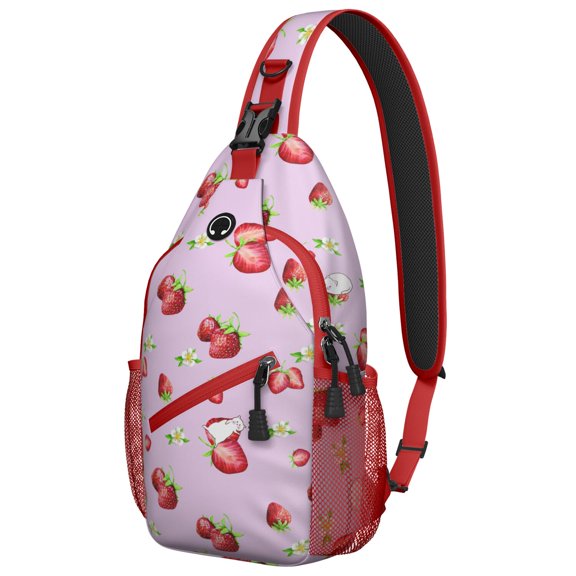 Strawberry Lover’s Lightweight Travel Sling Backpack with Cute Red Berry Pattern, Multi-Functional Shoulder Backpack for Cycling, Hiking, and Daily Commute